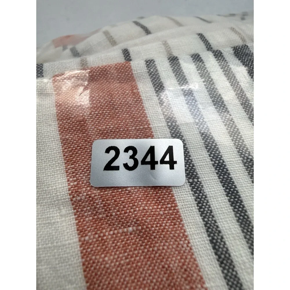 West Elm King 100% Linen Duvet Cover Natural Ivory Gray Terracotta Stripe 92x108